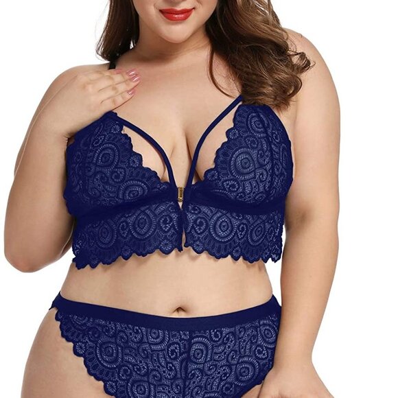 Women Plus Size Underwear Sexy Back Cross Bra Lace - Picture 4 of 5